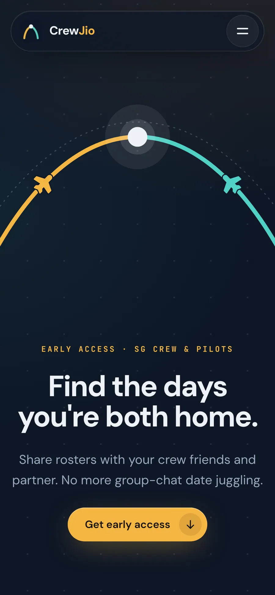 CrewJio landing page hero on a phone